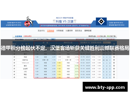 德甲积分榜起伏不定，汉堡客场斩获关键胜利震撼联赛格局